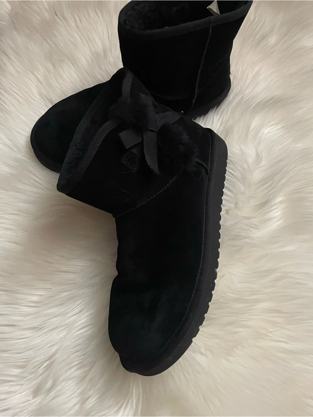 Koolaburra Black Suede Ankle Boot with Bow Accent